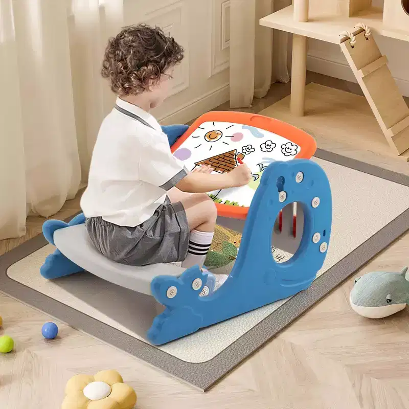 Costway Kids Drawing and Playing Desk Set with Tiltable Erasable Graffiti Whiteboard Eating