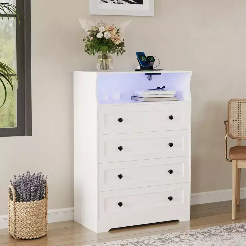 4 Drawer Wooden Dressers for Bedroom , Modern Nightstand for Bedside, Wood Chest of Drawers Storage Organizer for Living Room, Hallway, Closet
