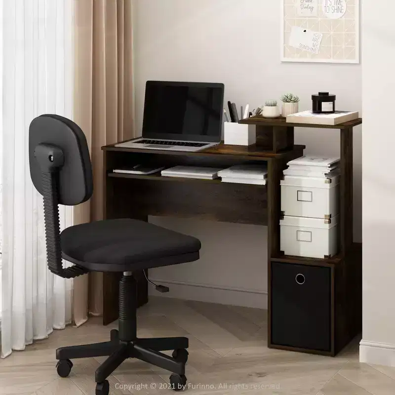 Multipurpose Computer Desk with Drawer & Keyboard Tray, Amber Pine/Black