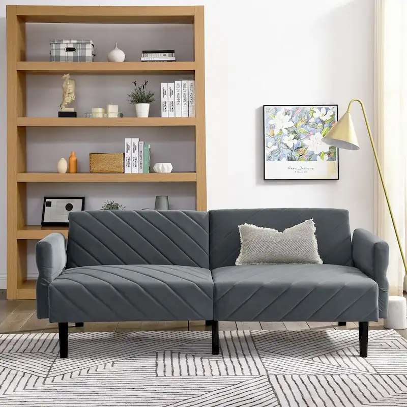 87 Velvet Convertible Folding Sofa Bed with Adjustable Armrests