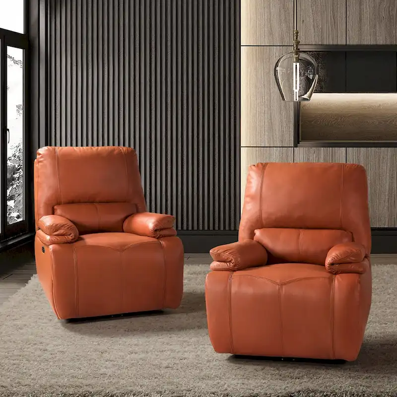 Clara Genuine Leather Power Recliner with Cushion Padded, Set of 2