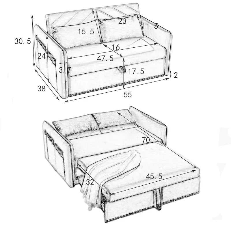 Aukfa 3 in 1 Convertible Sofa Bed Velvet Loveseat Sleeper