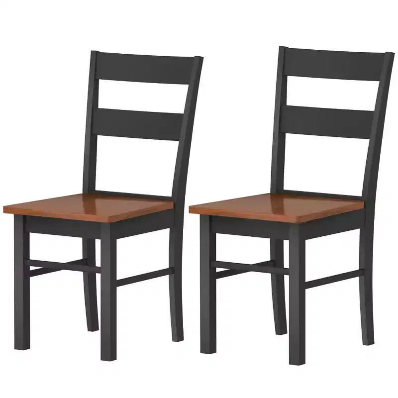 Farmhouse Dining Table Chairs, Set of 2 Rubber Wood Kitchen Table Chairs with Open Back for Living Room