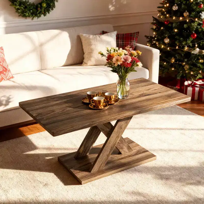 Costway 37.5 Coffee Table with Stable Base & Rubber Wood Connection for Living Room