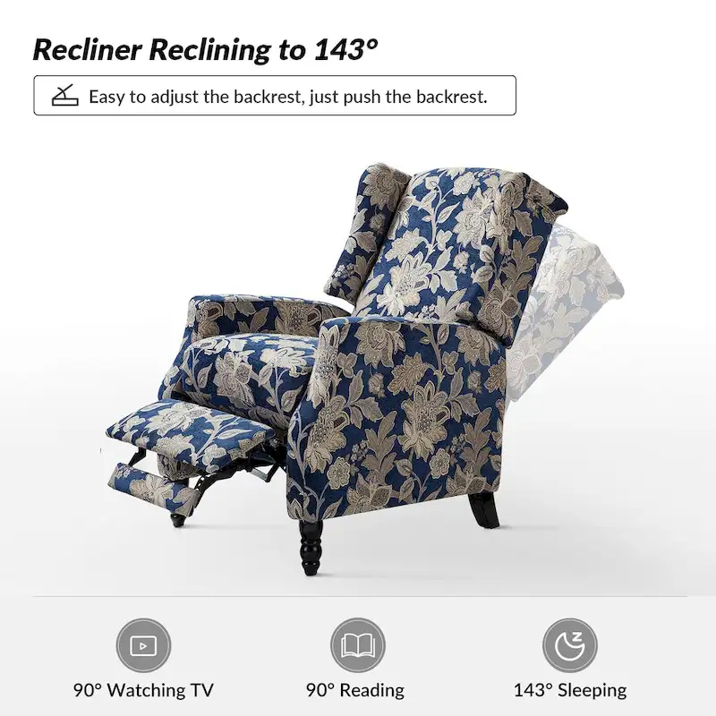 Damaris Mid-Century Modern Manual Pushback Recliner with Wingback Design by HULALA HOME