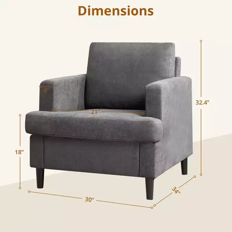 Accent Chair - Modern Living Room Chair with Breathable Linen Fabric, Soft Upholstered Arm Chair, Mid-Century Sofa for Bedroom, Reading Room, Office