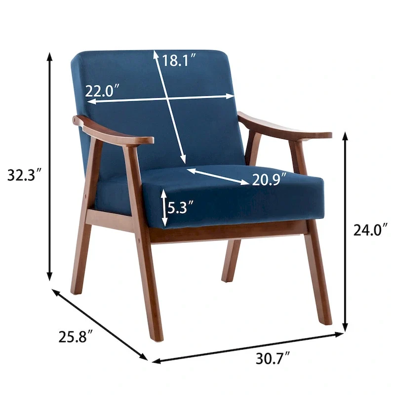 Mid-Century Modern Accent Chair with Solid Wood Frame, Set of 1