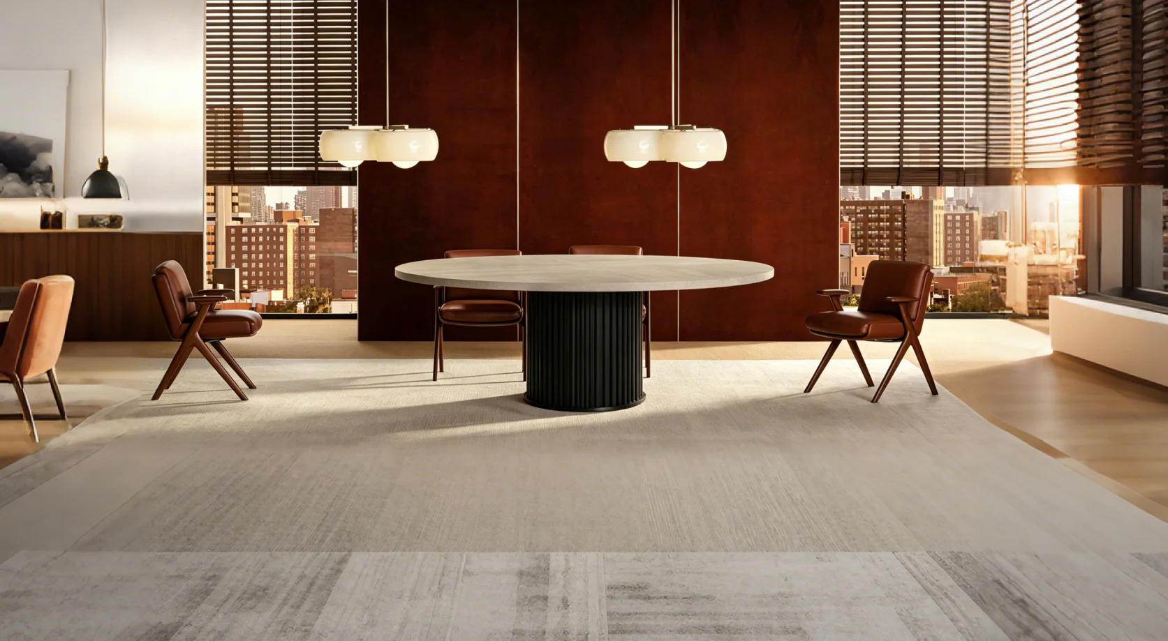 47 Round Dining Table for 4-6 People, Dining Room Table with Sturdy Waveform Metal Pedestal Base, Farmhouse Circle Kitchen Table
