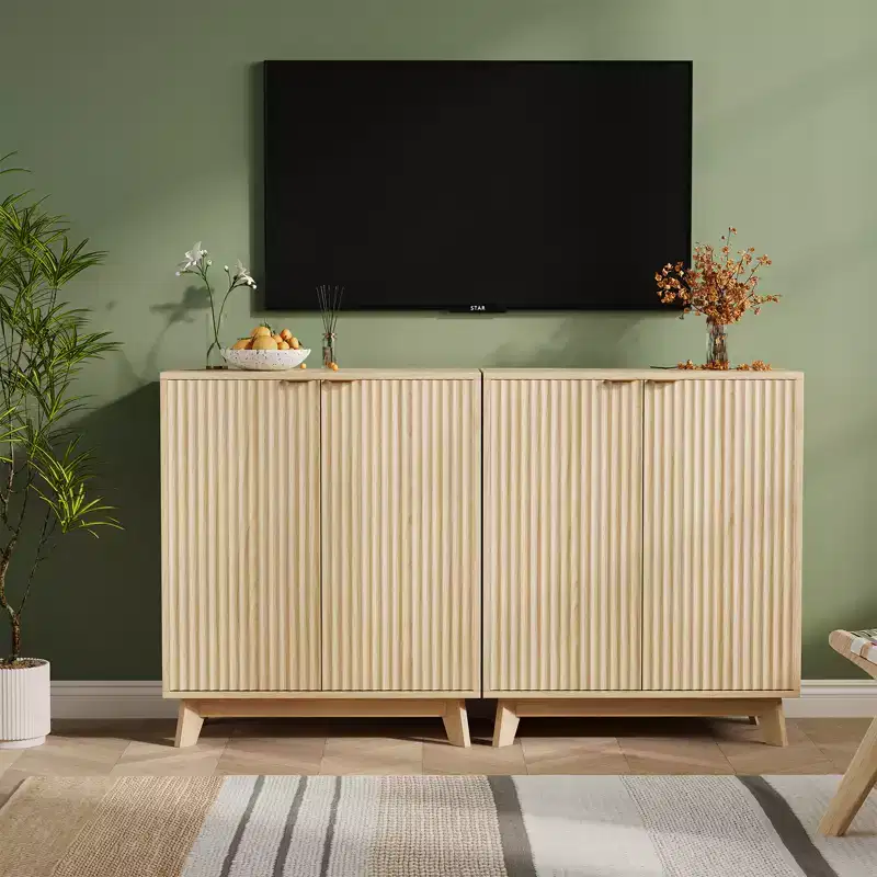 34.49 in Sideboard Buffet Cabinet with Storage, Modern Fluted Accent Credenza with Doors & Adjustable Shelves, Wood Bar Console Table for Living Room