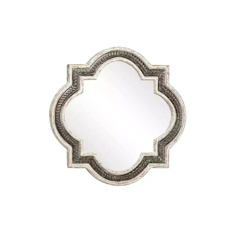 Wood Quatrefoil Wall Mirror White - Olivia & May: Baroque Iron Inlay, No Assembly Required