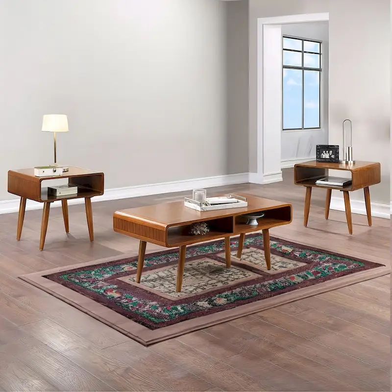 3 Piece Mid Century Wooden Occasional Table Set, Brown