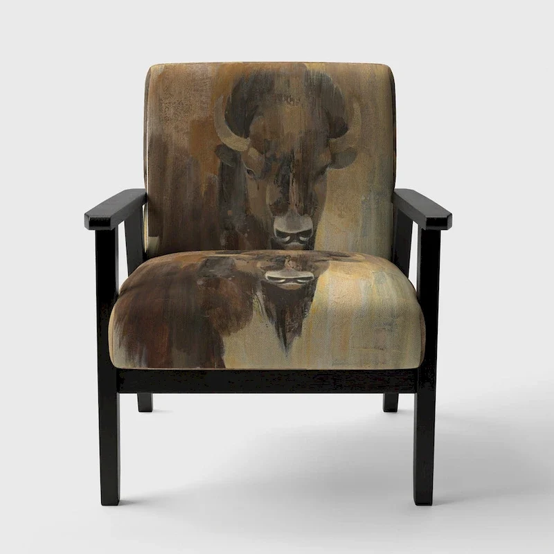 Designart Into The Wild Gold Buffalo Upholstered Modern Farmhouse Accent Chair - Arm Chair