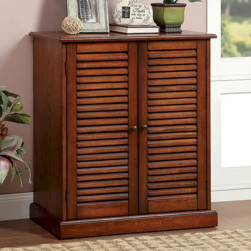 30 Modern Transitional Design 1pc Shoe Cabinet Oak Finish Adjustable Shelves - N/A