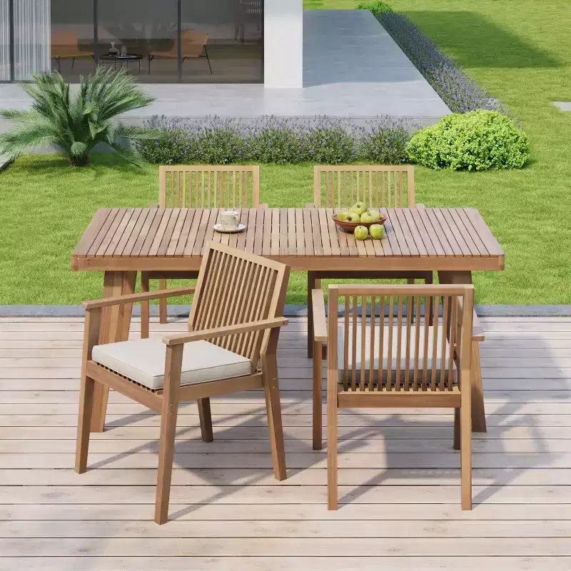 Christopher Knight Home Ashe Rustic 5 Piece Patio Acacia Wood Dining Set with Cushions