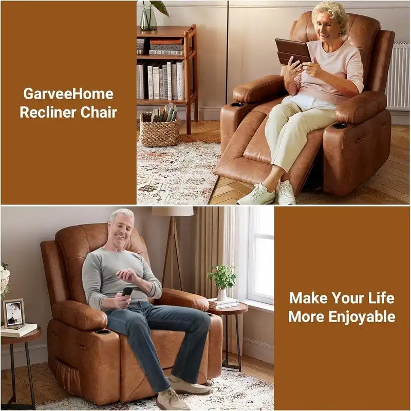Power lift recliner chair with massage, cup holders, and side pocket.