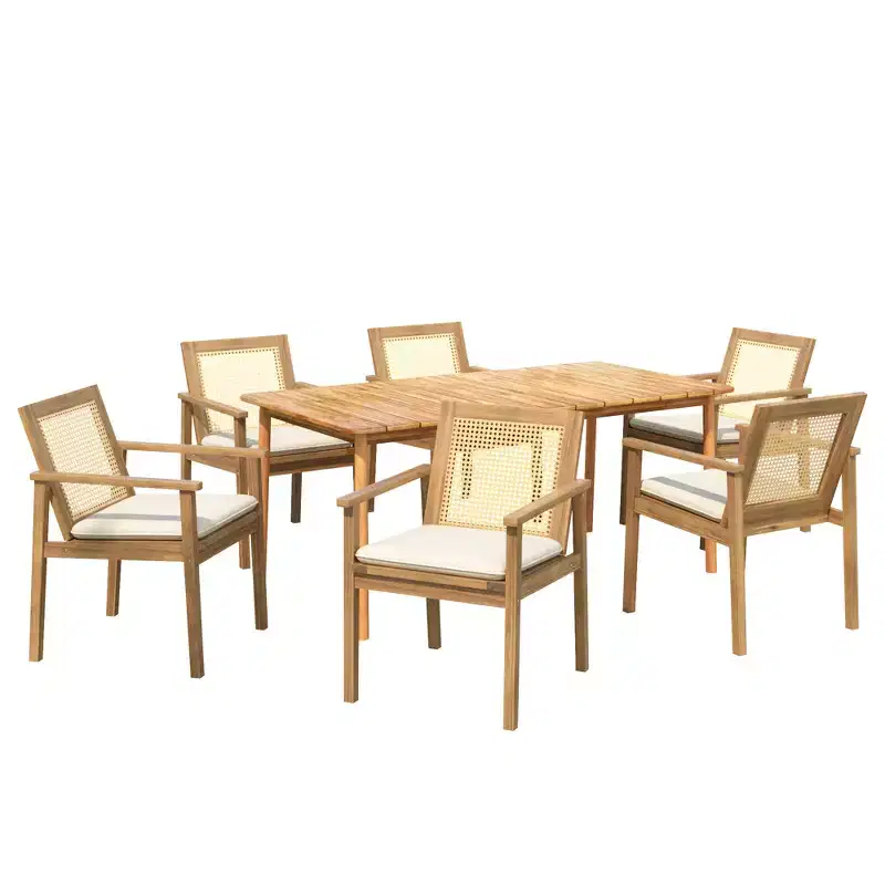 Christopher Knight Home Corin 7 Piece Rustic Outdoor Rattan and Acacia Dining Set with Cushion