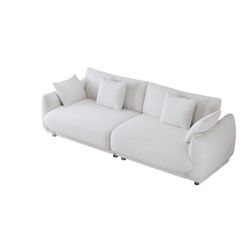 86.6 Modern Teddy Velvet Triple Sofa with 4 Pillows and Metal Legs