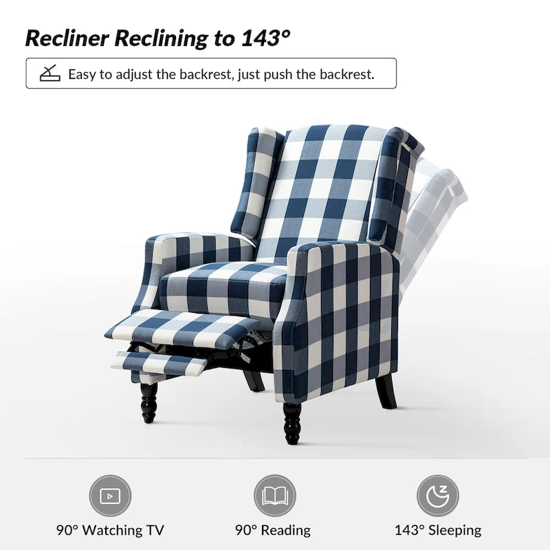 Damaris Mid-Century Modern Manual Pushback Recliner with Wingback Design by HULALA HOME