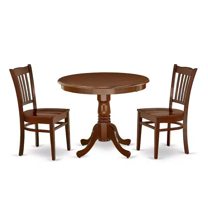 3 Piece Dinette Set - Round Table & 2 Chairs for Small Kitchens - 36 Inch Mahogany Finish