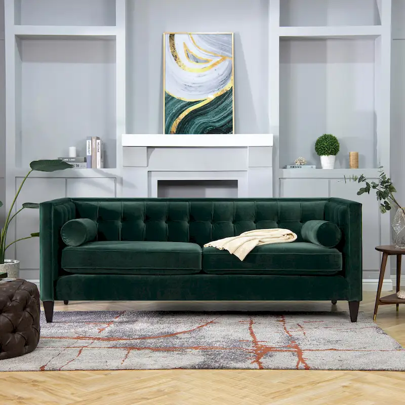 Jack 84 Mid-Century Modern Tuxedo Sofa with Bolster Pillows