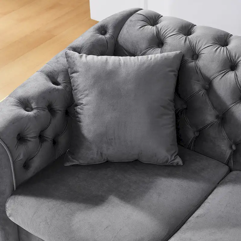 84 Luxury Chesterfield Velvet Sofa with Gold Trim