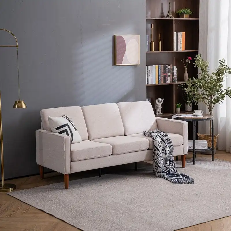 Three Seats Without Chaise Concubine Solid Wood Frame Sofa