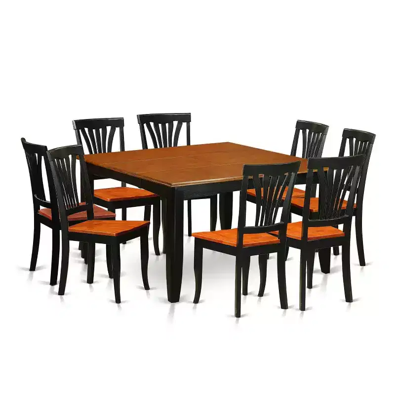 HomeStock 9-Piece Square Black & Cherry Finish Solid Wood Top Dining Table with 8-Chairs