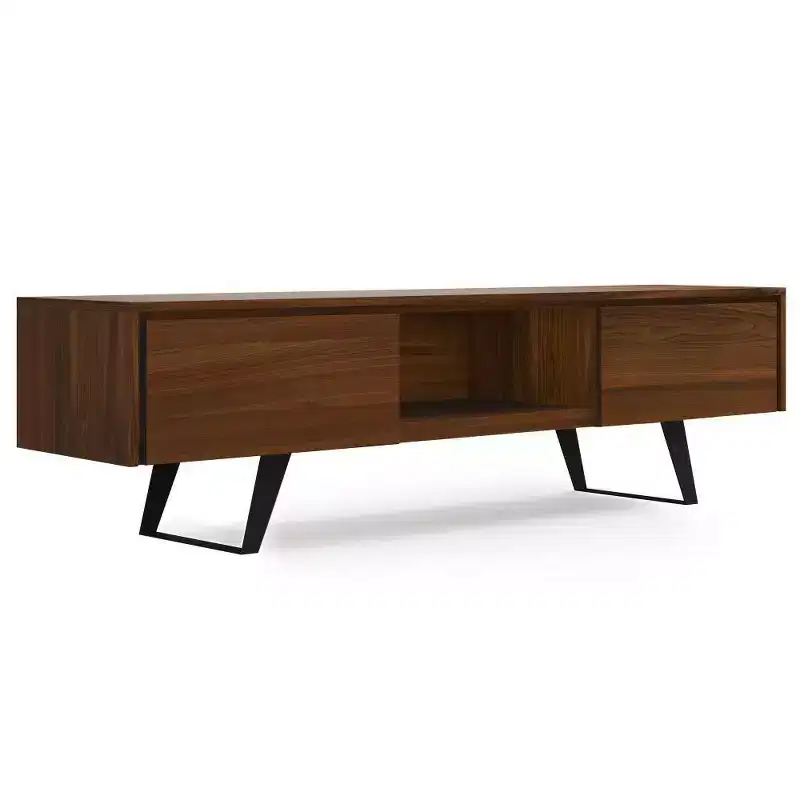 72" TV Stand for TVs up to 80" Walnut Media Console with Fixed & Open Shelves