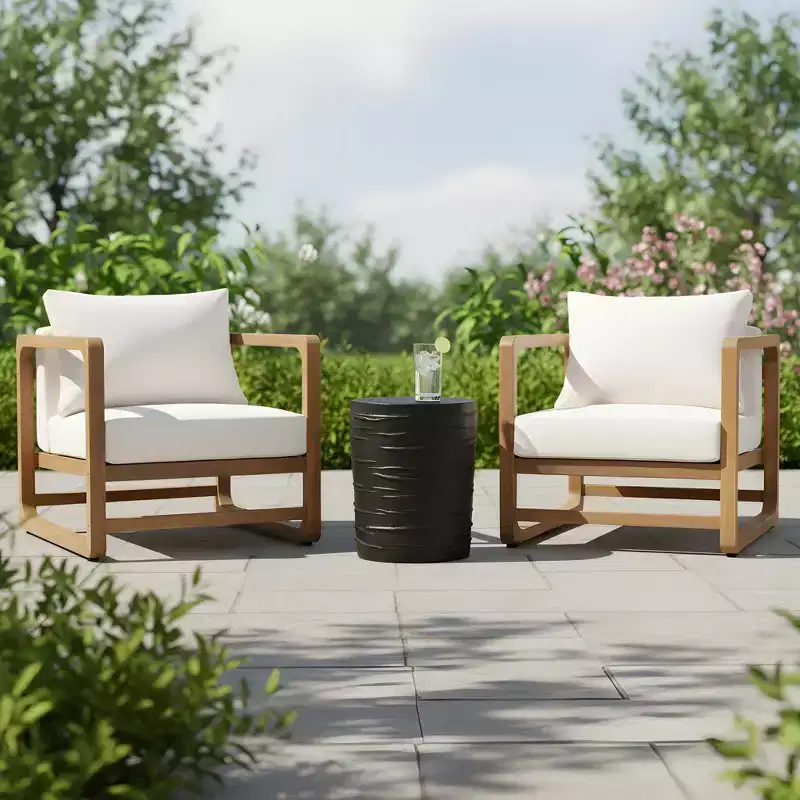 Christopher Knight Home Isadora Patio 3 Piece Acacia Wood Oversized Seating Set with Cushions and Lightweight Concrete Table