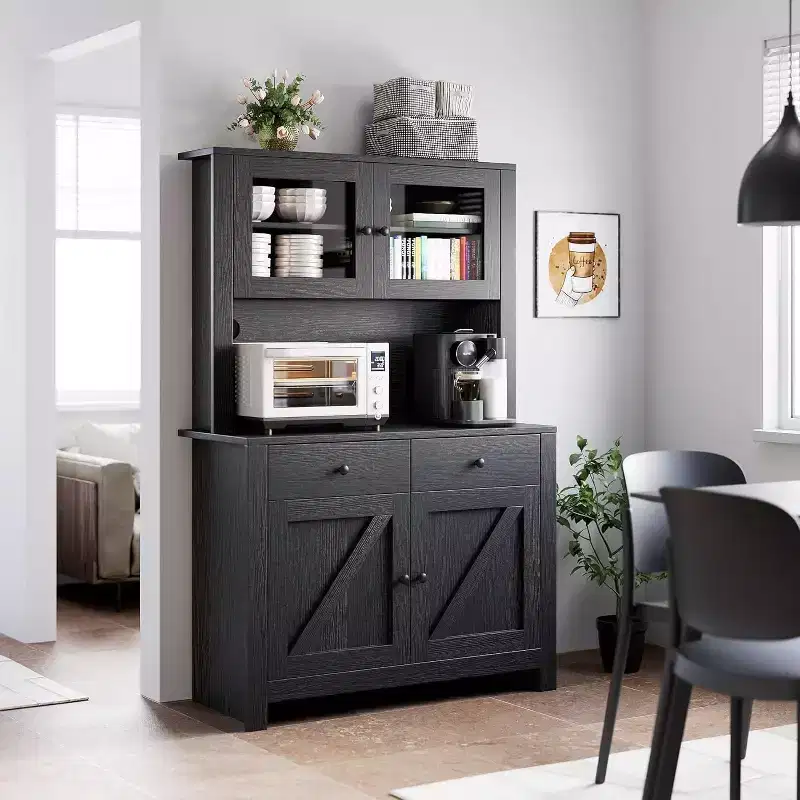 Particleboard Kitchen Storage Cabinet with Microwave Stand 63''H x 41''W x 46.46''D