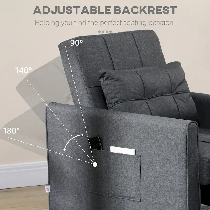 HOMCOM 3-in-1 Convertible Chair Bed, Multi-Functional Single Sofa Bed, Pull Out Sleeper Chair with Adjustable Backrest, Pillow