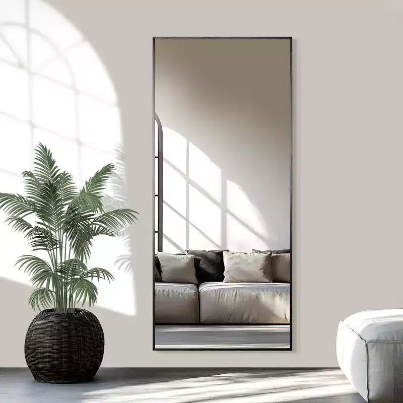 Rectangular Full Body Mirror, 71x31 Floor Mirror with Stand, Aluminum Alloy Metal Frame Full length Mirror Black for Bedroom Living Room, Black
