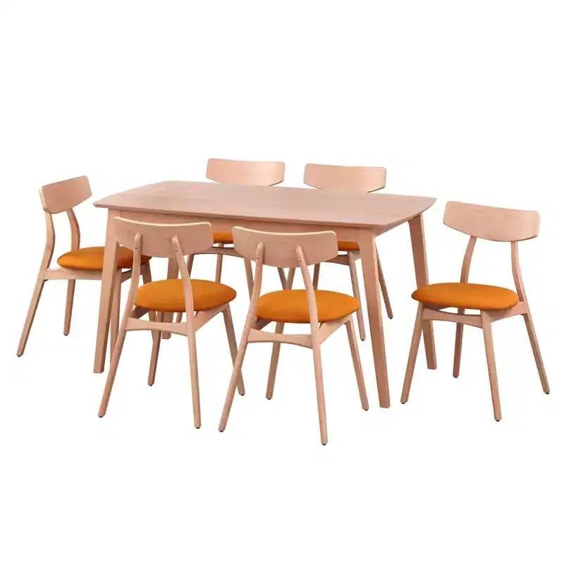 Buylateral 7pc Cadiz Mid Century Modern Rectangular Dining Set Natural/Orange