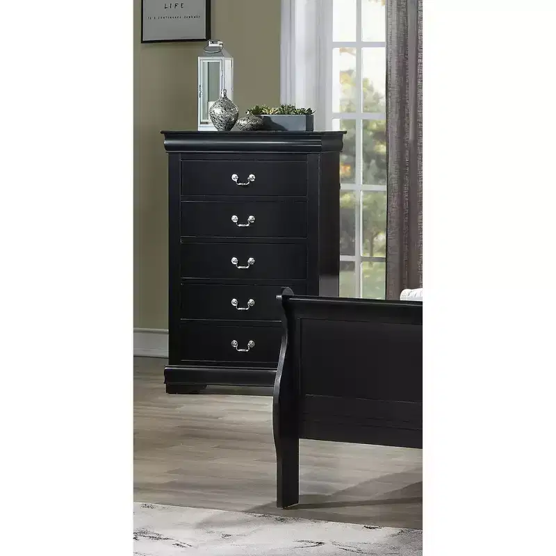 Contemporary 5-Drawer Solid Wood Dresser Nightstand with Brass Hardware