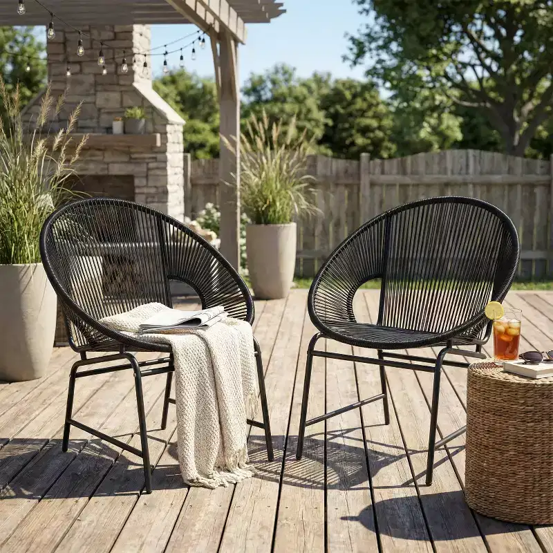 GDFStudio Carver Outdoor Faux Rattan Acapulco Weave Club Chairs (Set of 2)