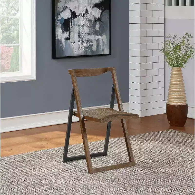 2pk Sydney Folding Chairs Wire Brush Chestnut - Boraam: Scandinavian Style, Wood Frame, No Assembly Required