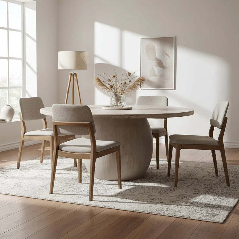 Distressed White Round Reclaimed Pine Dining Table – Seats 6–8