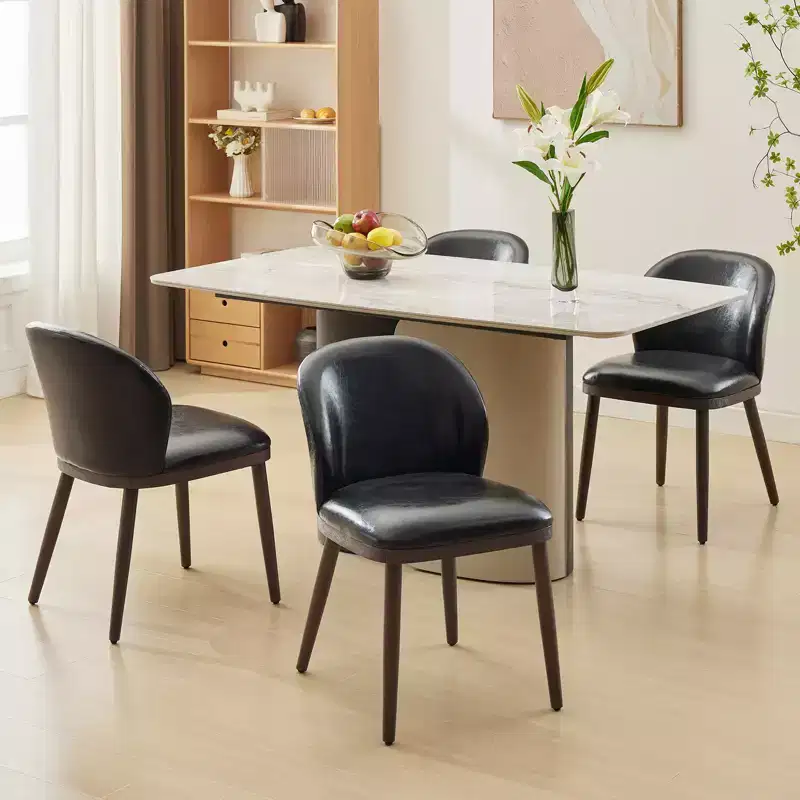 PU Leather Upholstered Dining Chairs Set with Wood Legs of 2, Mid-Century Modern Kitchen Chair w/Back, Easy Assembly, for Home Kitchen, Living Room