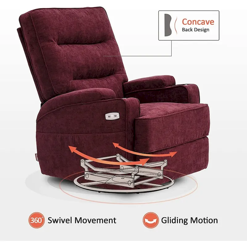 MCombo Electric Power Swivel Glider Recliner Chair with Heat and Massage, Fabric 7752