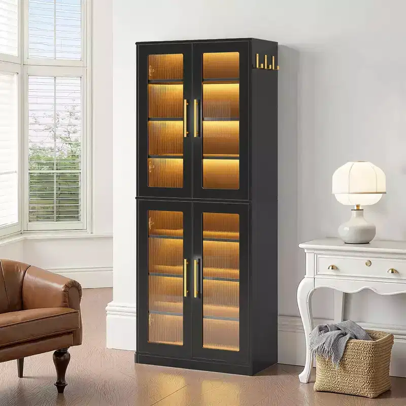 MAYEERTY Freestanding Shoe Cabinet with Acrylic Doors and LED Lights, Entryway Shoe Storage Organizer