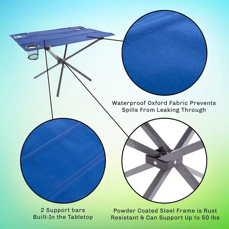 Camp Table-Outdoor Folding Table with 2 Cupholders and Carrying Bag-For Camping, Hiking, Beach, Picnic, or Sporting Events by Leisure Sports (Blue)