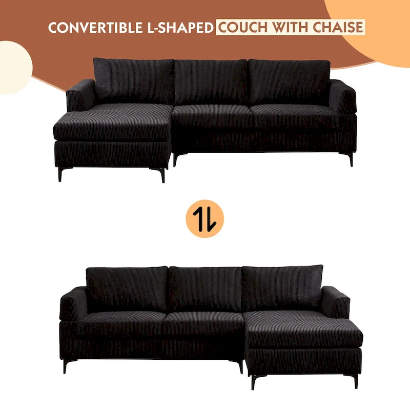 HOOOWOOO Living Room L-Shaped Polyester Fabric Reversible Chaise Sofa