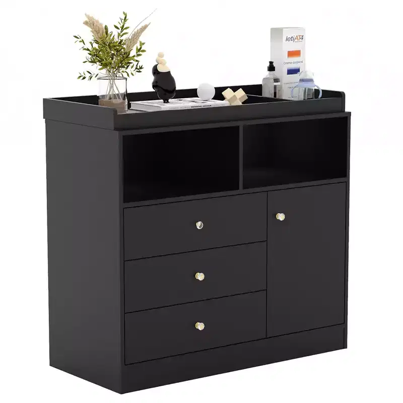 White Nursery Dresser with Changing Top Tall Wooden Diaper Station with 3 Drawers & 2 Shelves for Kids Room (1-Piece)