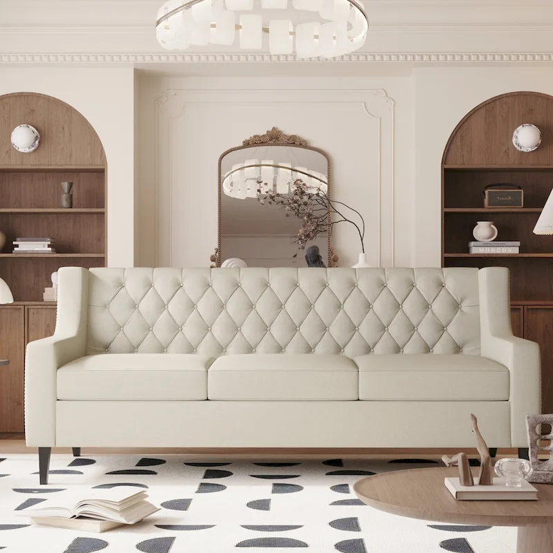 Naro Mid-Century Modern Fabric 3-Seater Sofa with Tufted Backrest by Christopher Knight Home