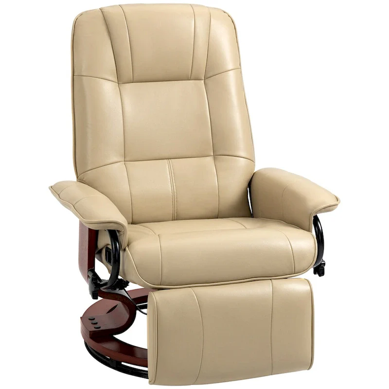 Manual Recliner Chair with Swivel Wood Base and Footrest