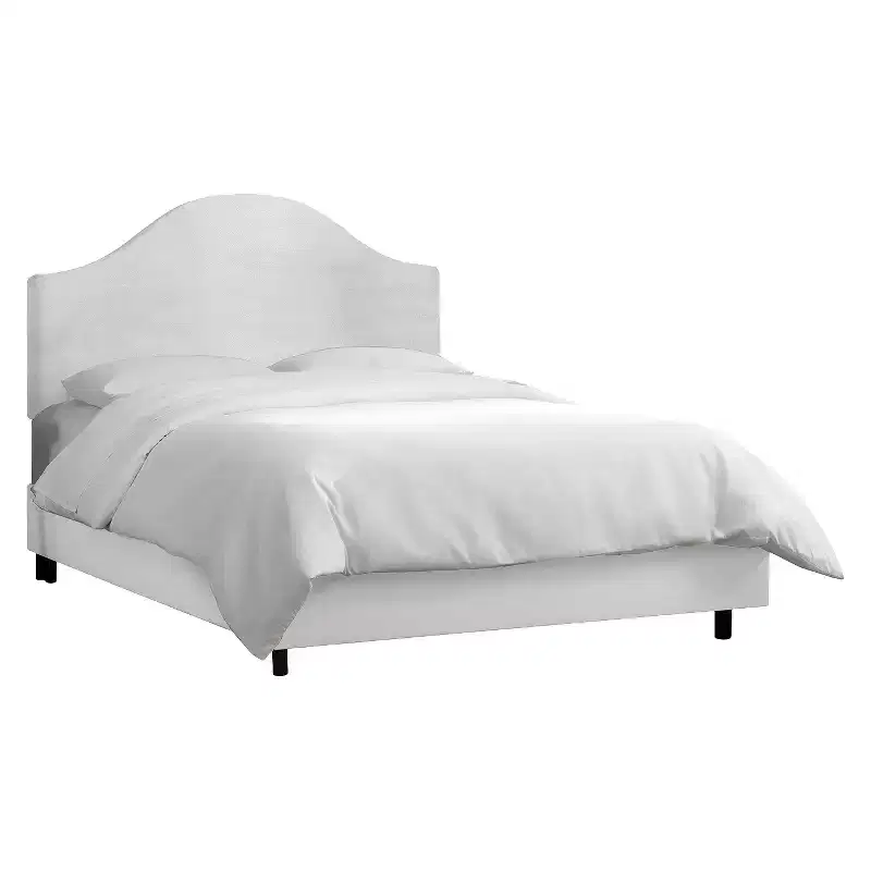 Queen Custom Upholstered Curved Headboard Bed Off White