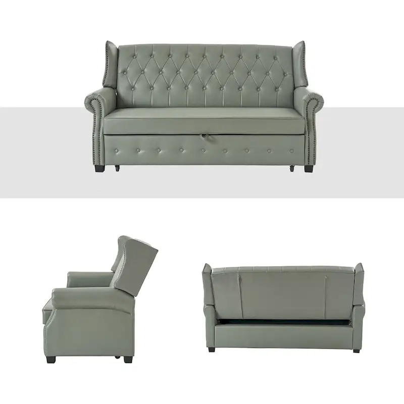 Ruedi Transitional 73.6 Vegan Leather Sofa Bed with Tufted Back and Nailhead by HULALA HOME