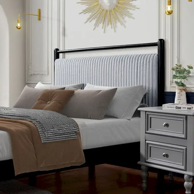 Queen Wood Platform Bed Frame with Fluffy Soft Headboard