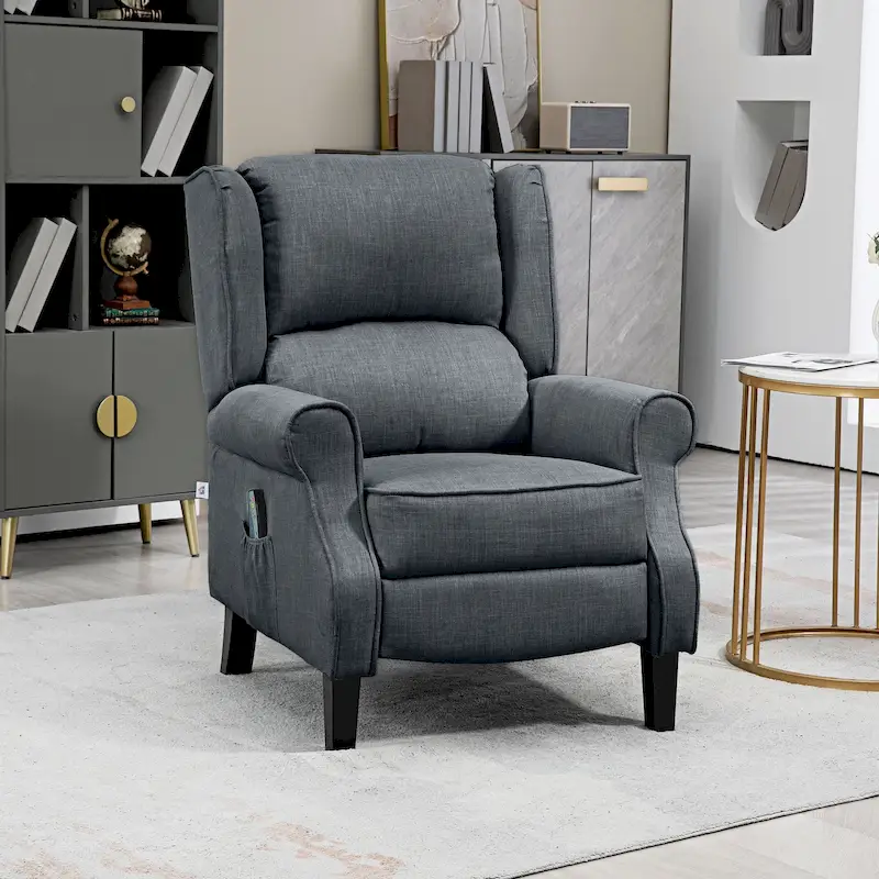 HOMCOM Wingback Heated Vibrating Massage Chair,Accent Sofa Upholstered Massage Recliner Chair Push-back with Remote Controller
