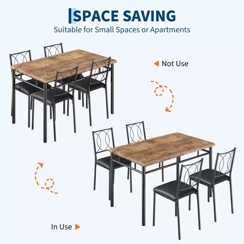 5 Piece Space Saving Dining Table Set,Farmhouse Kitchen Furniture,Upholstered Chairs,Compact Easy To Clean,Ideal For Small Apartments,Vintage Color